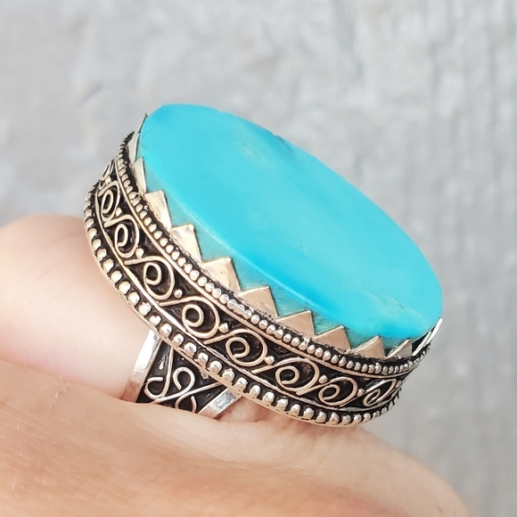 New Oversized Howlite 925 Silver Ring. - Picture 4 of 16